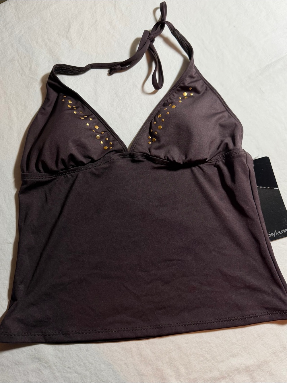 Daisy Fuentes Dark Brown Halter Tankini Top with Gold Studs